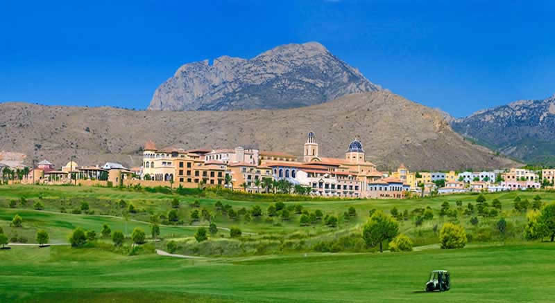 Melia Villaitana Golf Resort Hotel a view of the Villaitana golf course with the hotel in the background